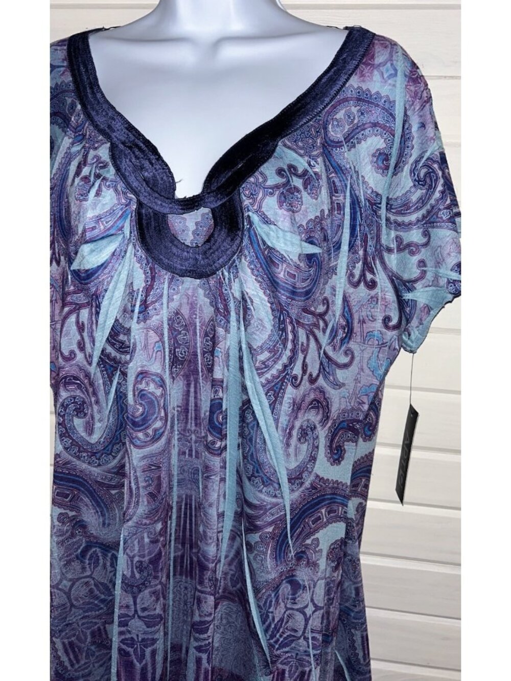 NWT Apt 9 Sz XL Purple Blue Paisley Ombre Knit Tunic Satin Trim